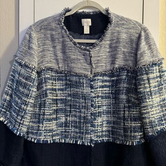 NWT Chico’s Textured Colorblock Tweed Open Jacket Size 3/ XL Blue - Picture 9 of 14